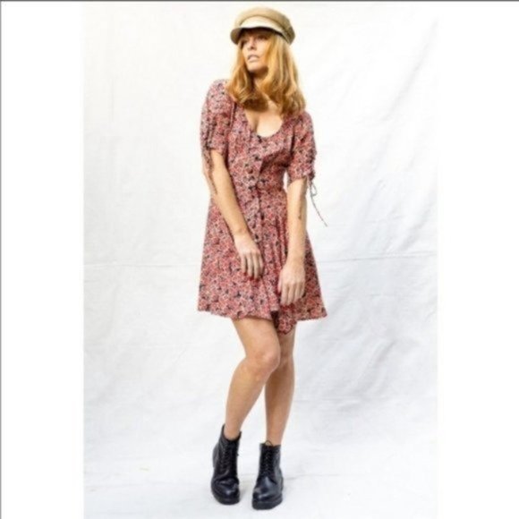 NWT FREE PEOPLE Lace-Up Floral Minidress - Small - Picture 5 of 6